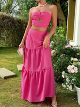 Hollow Out Strapless Top And Skirt Set